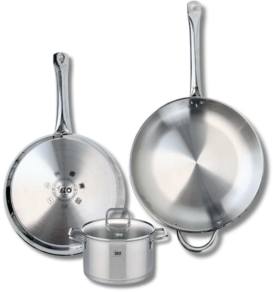 Set van 2 Koekenpannen 28 en 32 cm en 1 braadpan 16 cm Elo Profi Citrin
