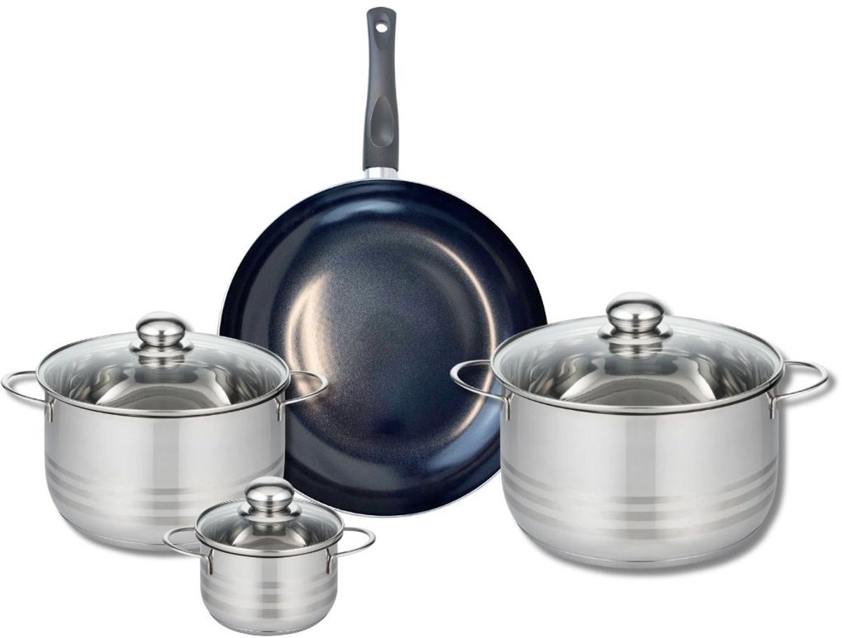 Set van 1 Koekenpan 28 cm en 3 kookpotten 12, 20 en 24 cm Elo Prima Brillant