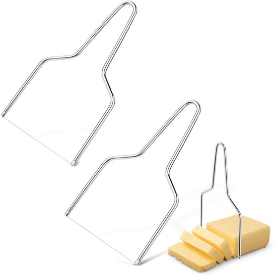 Coupe-fromage 2 pièces - Coupe-fromage en fil - Coupe-beurre en acier inoxydable - Avec coupe-beurre - Coupe-fromage manuel - Coupe-pain - Aplatisseur de gâteau - Convient pour couper le beurre et le fromage en blocs - Facile à utiliser - Argent
