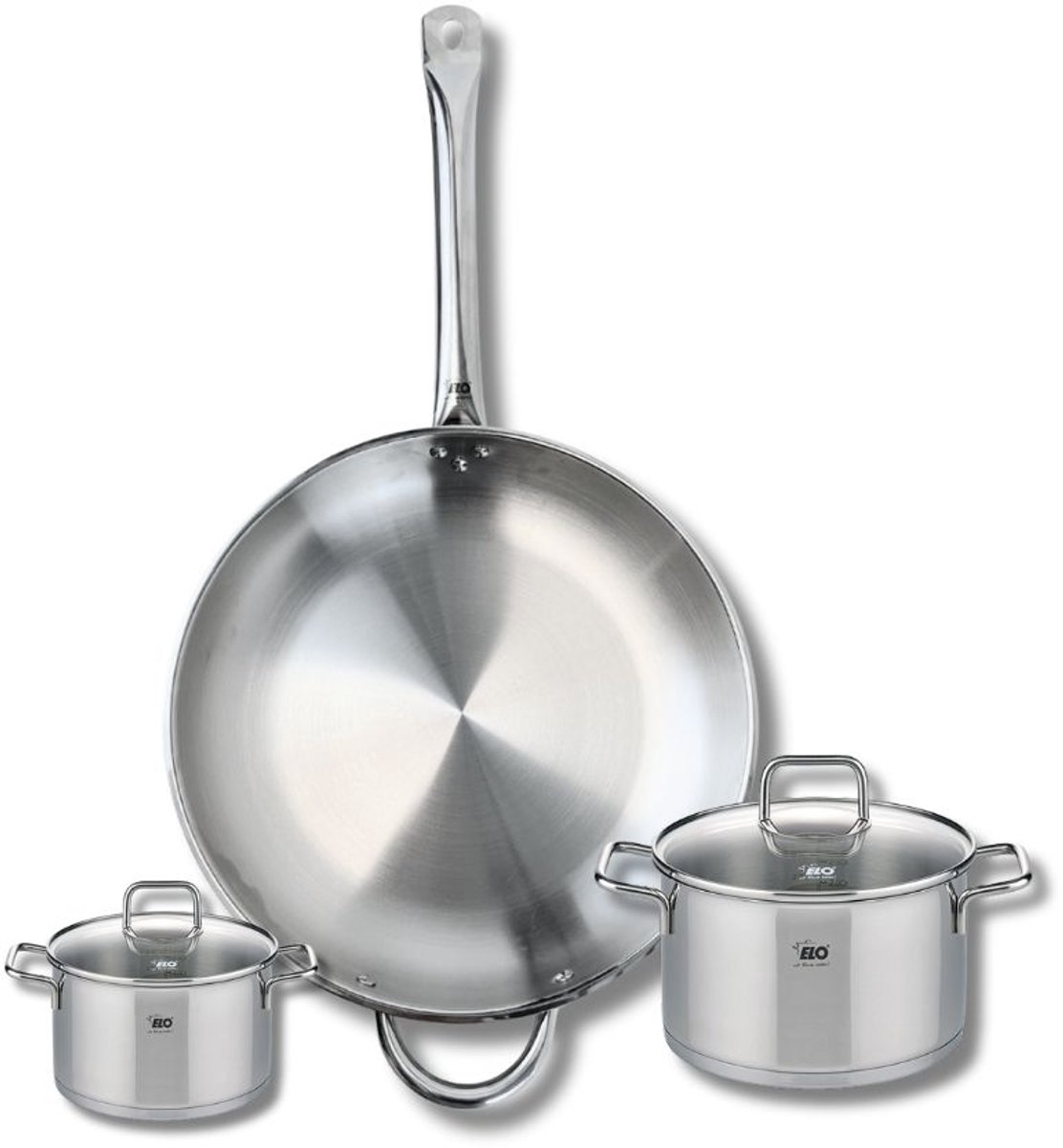 Set van 1 Koekenpan 32 cm en 2 kookpotten 12 en 16 cm Elo Profi Citrin