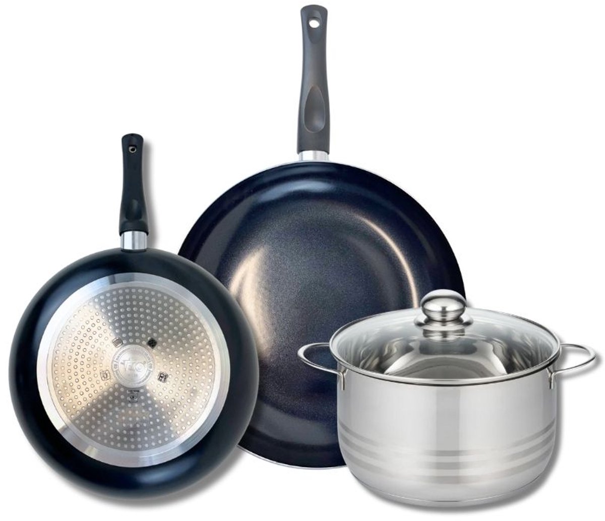Set van 2 Koekenpannen 24 en 28 cm en 1 braadpan 20 cm Elo Prima Brillant