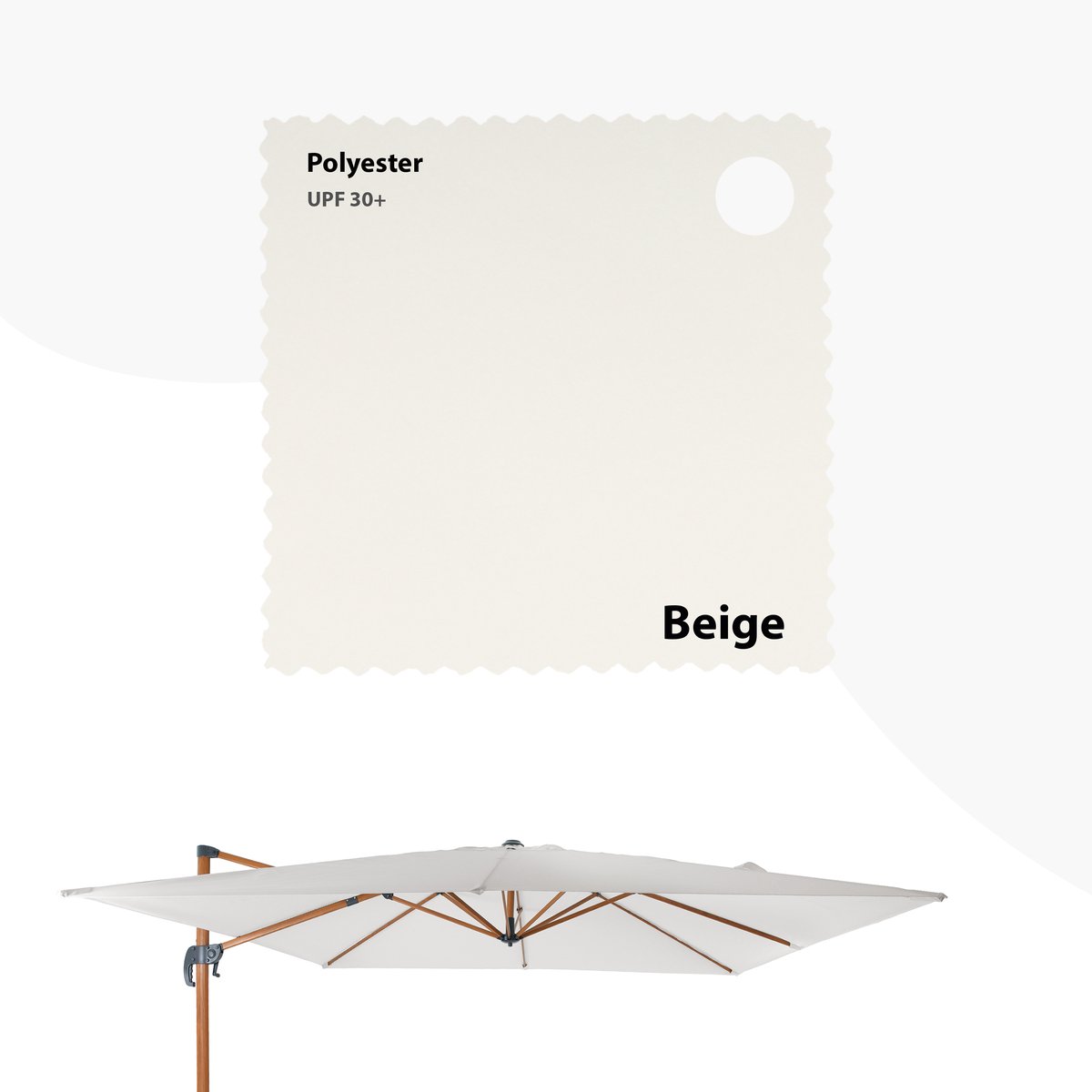 AXI Cyrus Premium Zweefparasol Ø 300cm Houtlook/beige incl. Hoes – Gepoedercoat aluminium frame met kruisvoet – 360° Draaibaar - Kantelbaar – UV werend doek – foto 6
