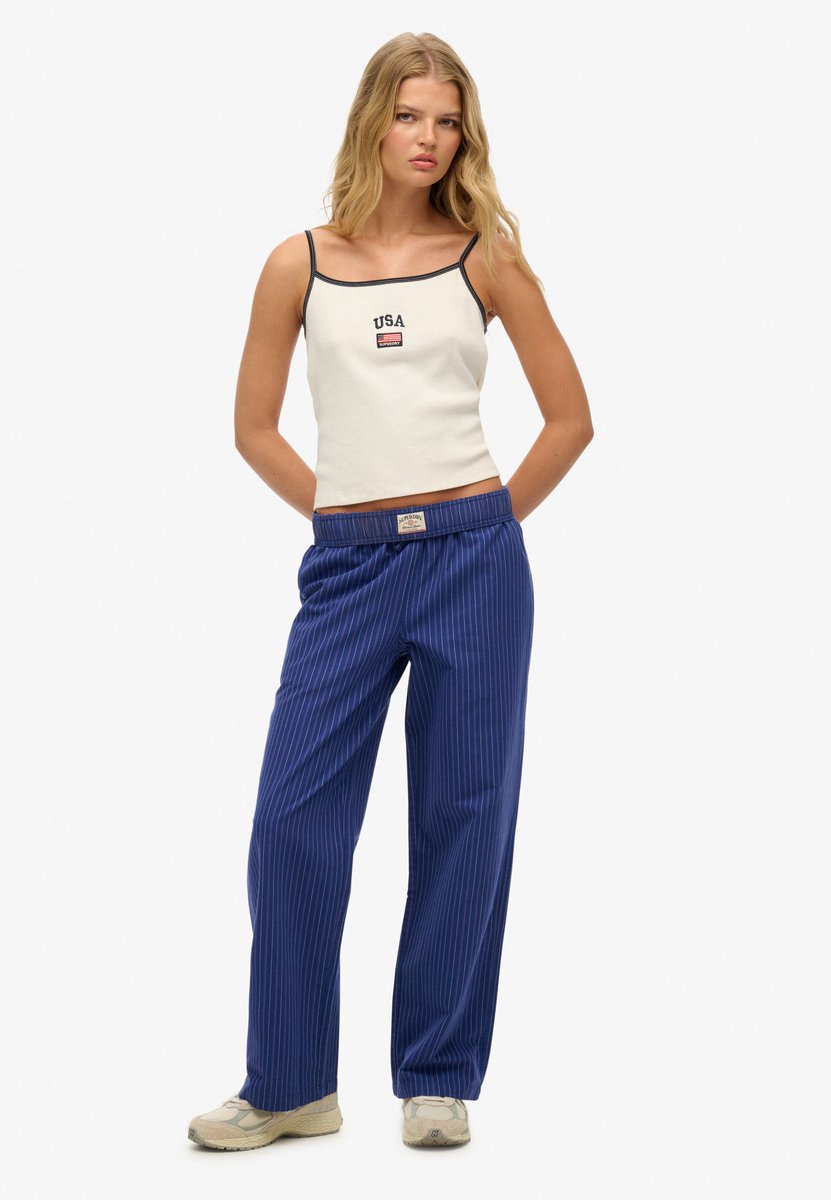 Superdry Elastische broek van gestreept biologisch katoen Dames Broeken Marineblauw