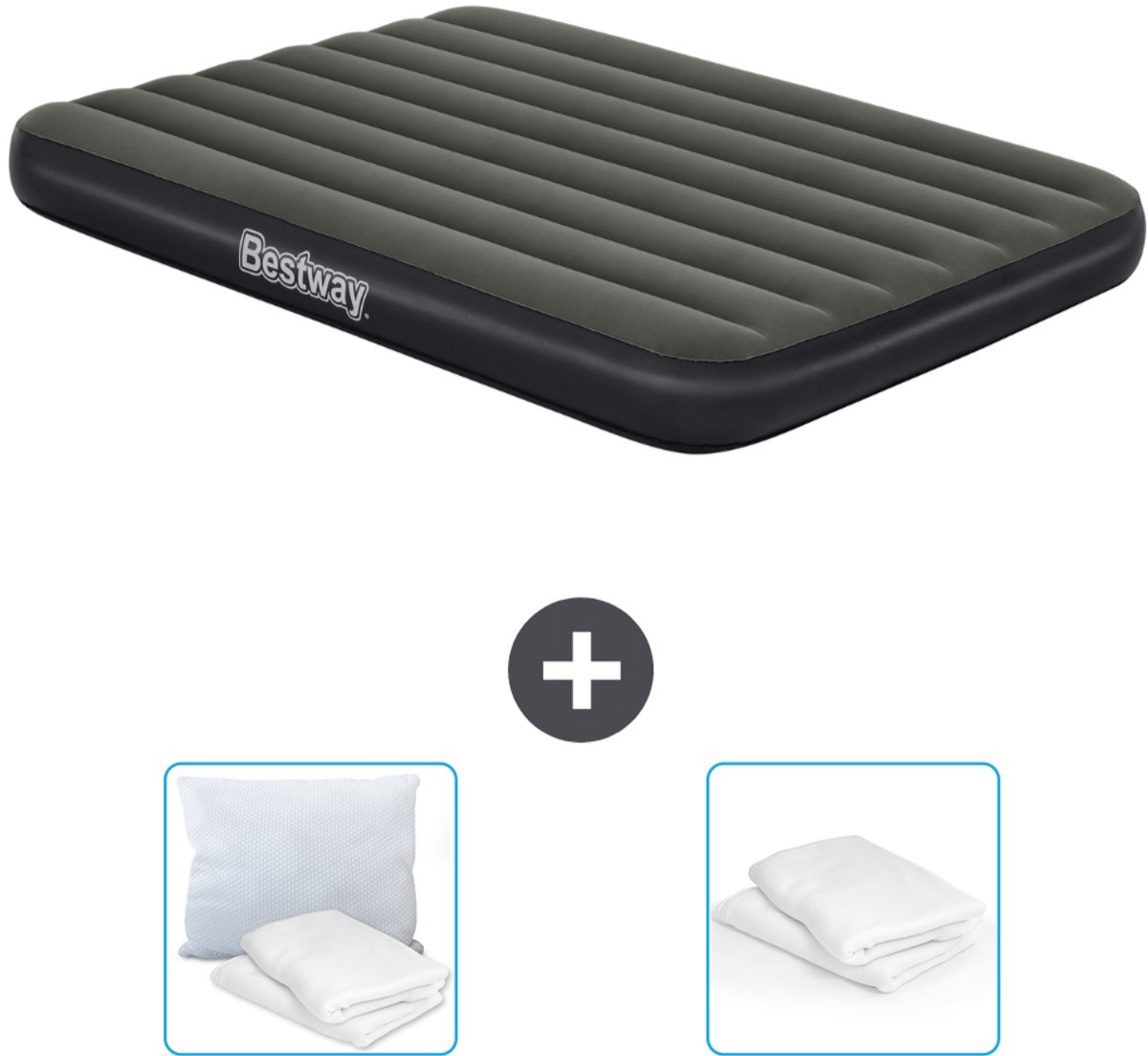 Bestway luchtbed - Twijfelaar- 137 x 191 x 25 cm - Groen - Inclusief Kussen en Kussenbeschermer