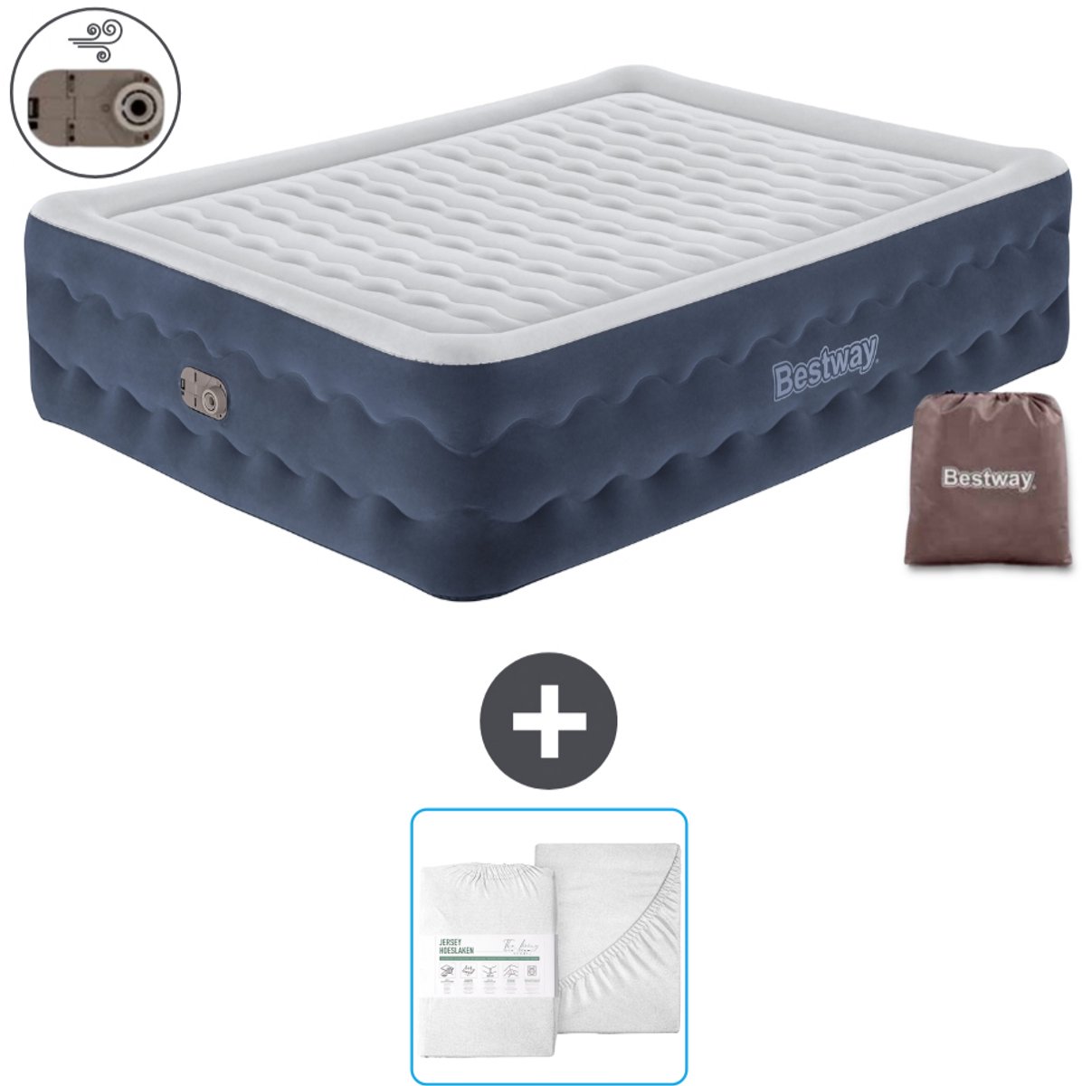 Bestway luchtbed - 2-Persoons - 152 x 203 x 51 cm - Blauw - Inclusief pomp en Hoeslaken