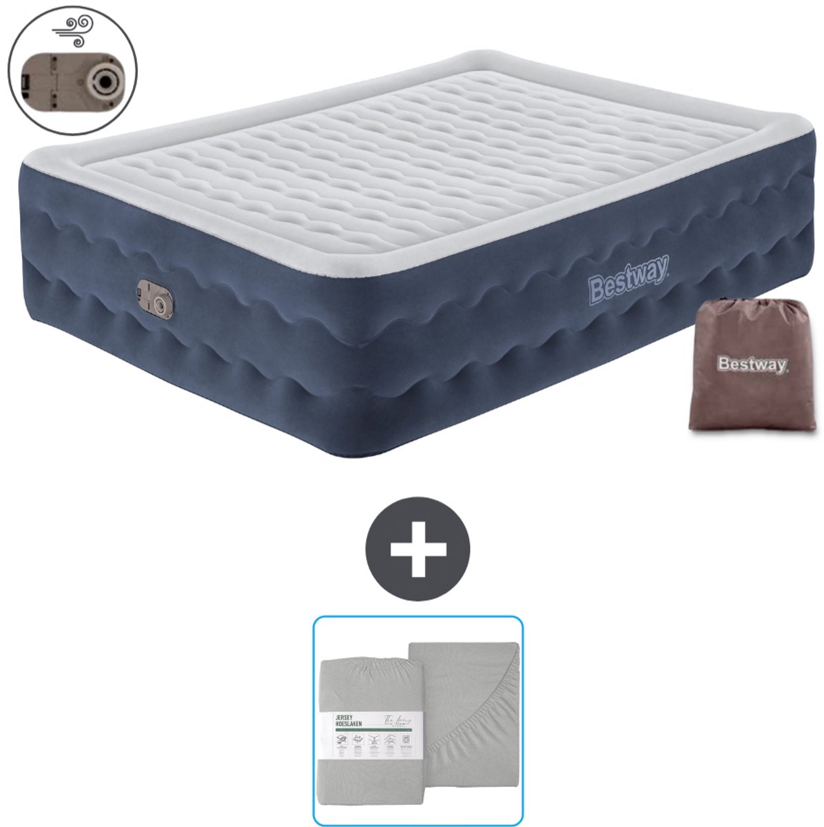 Bestway luchtbed - 2-Persoons - 152 x 203 x 51 cm - Blauw - Inclusief pomp en Hoeslaken