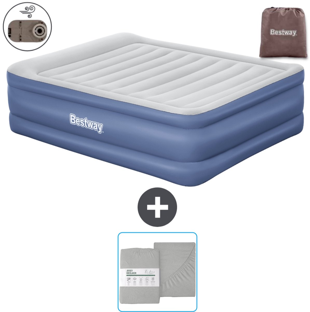 Bestway luchtbed - 2-Persoons - 152 x 203 x 61 cm - Grijs/Blauw - Inclusief pomp en Hoeslaken