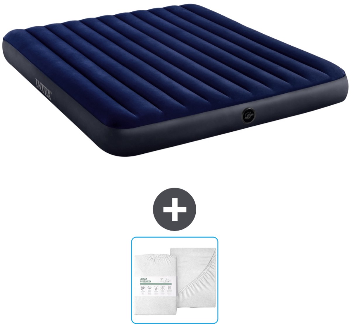 Intex Luchtbed - 2-Persoons - 183 x 203 x 25 cm - Blauw - Inclusief en Hoeslaken