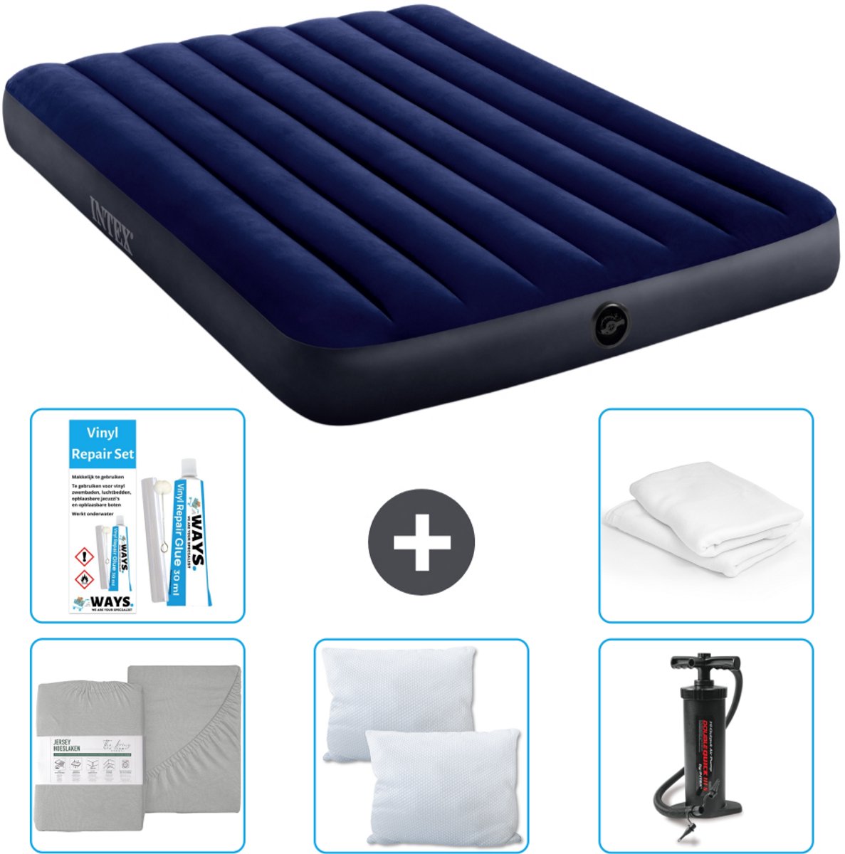 Intex Luchtbed - Twijfelaar - 137 x 191 x 25 cm - Blauw - Inclusief Hoeslaken - Kussen - Pomp - Reparatieset en Kussenbeschermer