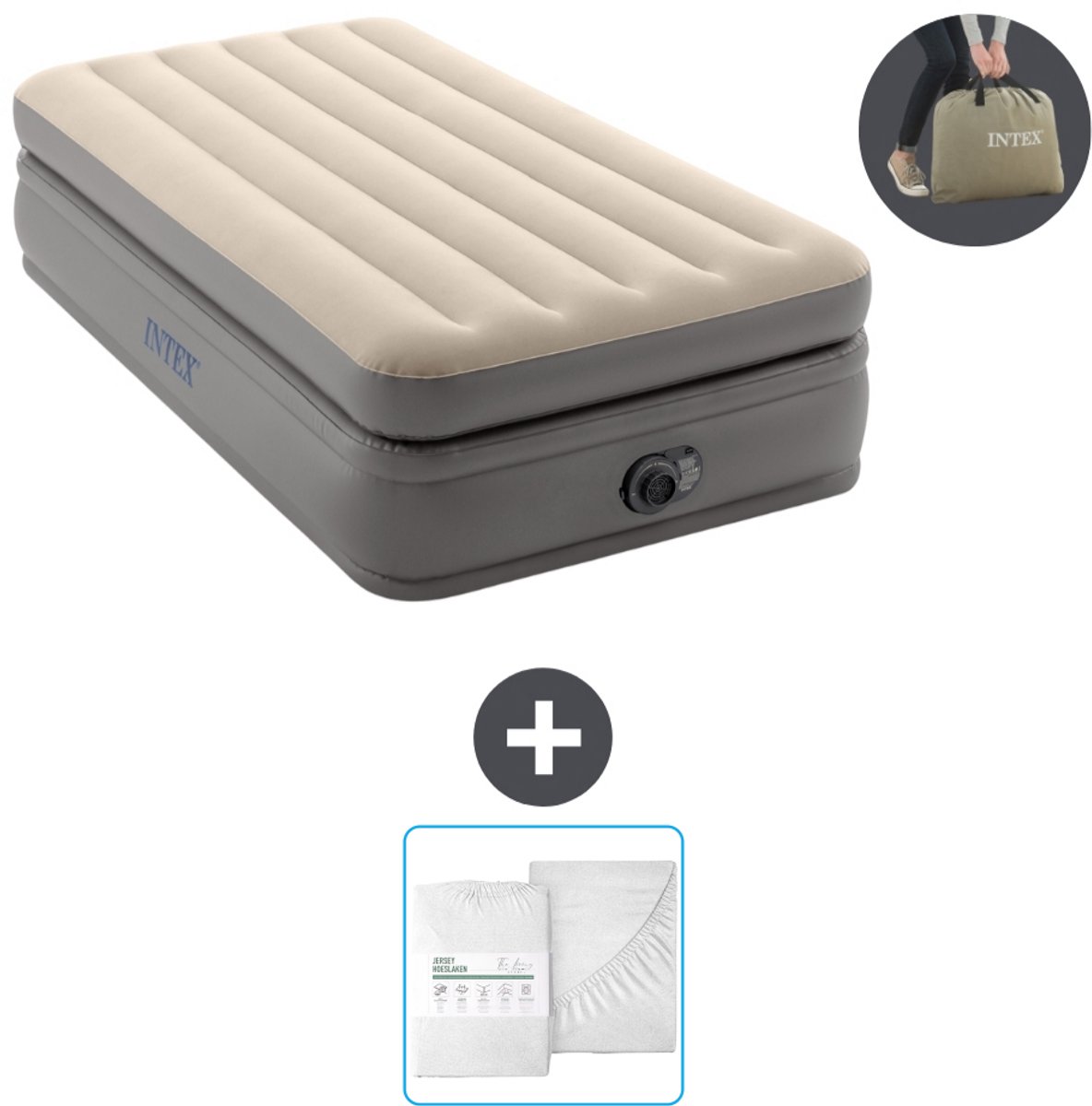 Intex Luchtbed - 1-Persoons - 99 x 191 x 51 cm - Grijs - Inclusief pomp en Hoeslaken