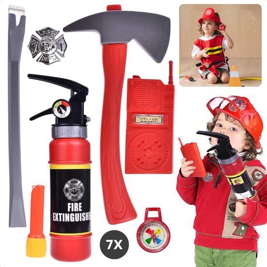 Cheqo® Brandweer Speelgoed Set - Brandweerman Set - 7-Delig - Educatief Speelgoed voor Kinderen - Inclusief Accessoires