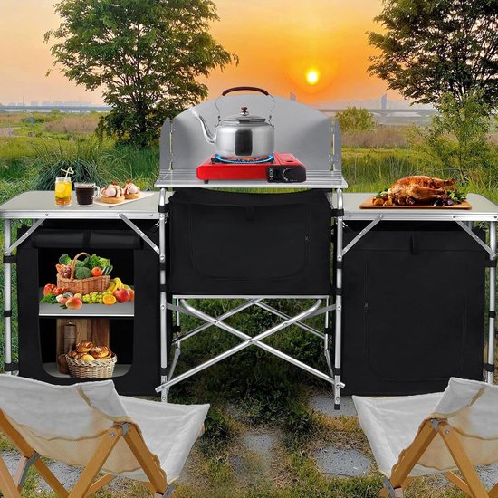 Aufun opvouwbare campingkeuken, kampeerkast met aluminium frame, 5 opbergvakken, met tafelblad en draagtas, outdoor keuken, compacte keukenbox, reiskeuken voor kamperen van Aufun — afbeelding 4