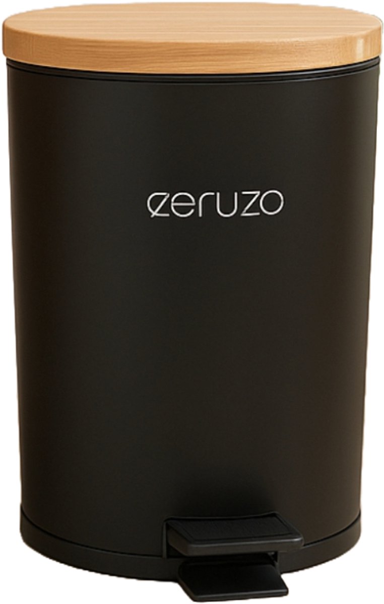 Goedkoopste Ceruzo Prullenbak - 3 Liter - Bamboe deksel - Soft close - Binnenemmer - Prullenbakje - Mat Zwart