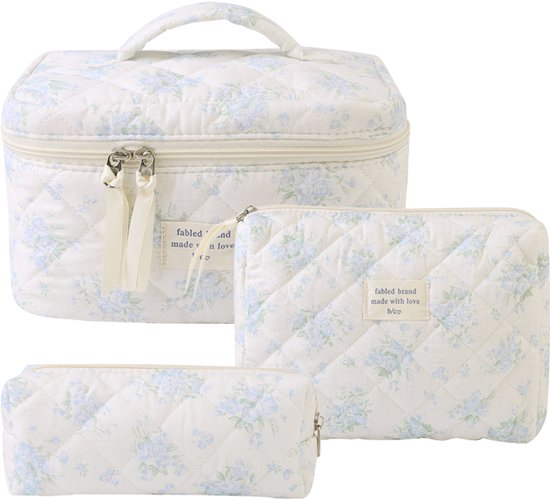 Skycases Travel Essentials - Set de trousse de Maquillage 3 pièces - Katoen respectueux de Eco - Rangement pour sièges-auto floraux rembourrés - Spacieuse, durable et idéale pour les Voyages