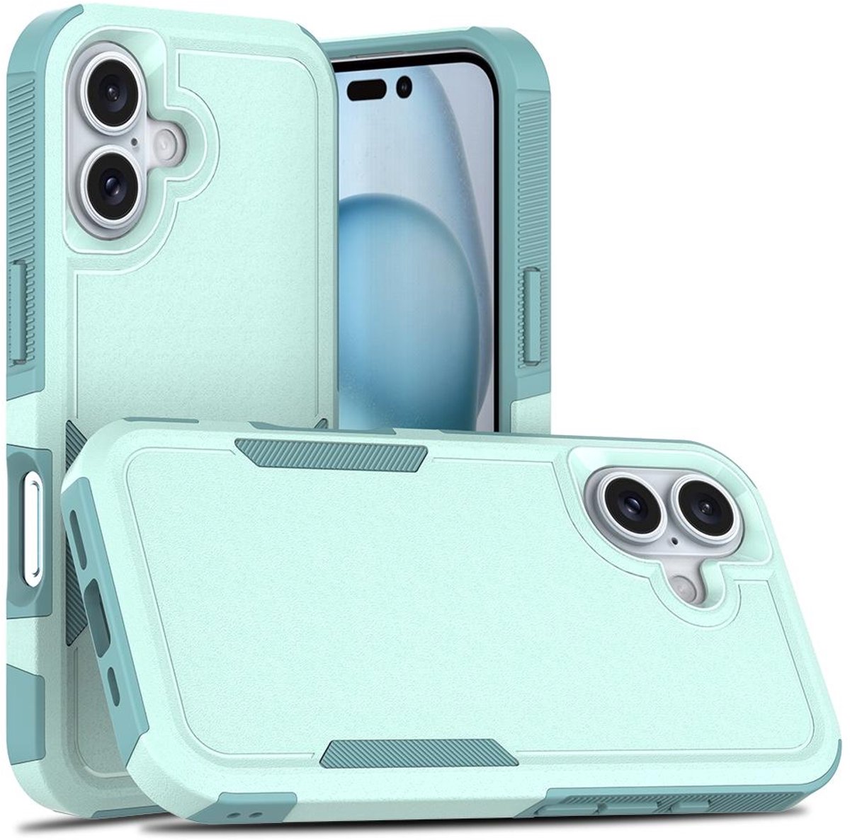 Mobigear Hoesje geschikt voor Apple iPhone 16 Telefoonhoesje Hardcase | Mobigear Heavy Armor Backcover Shockproof | Schokbestendig iPhone 16 Telefoonhoesje | Anti Shock Proof - Groen