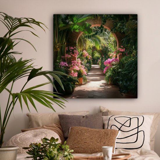 Tableau sur toile 90x90 cm - Décoration murale Vue - Tropical - Fleurs - Nature - Décoration murale salon - Décoration chambre - Accessoires chambre - Peintures sur toile