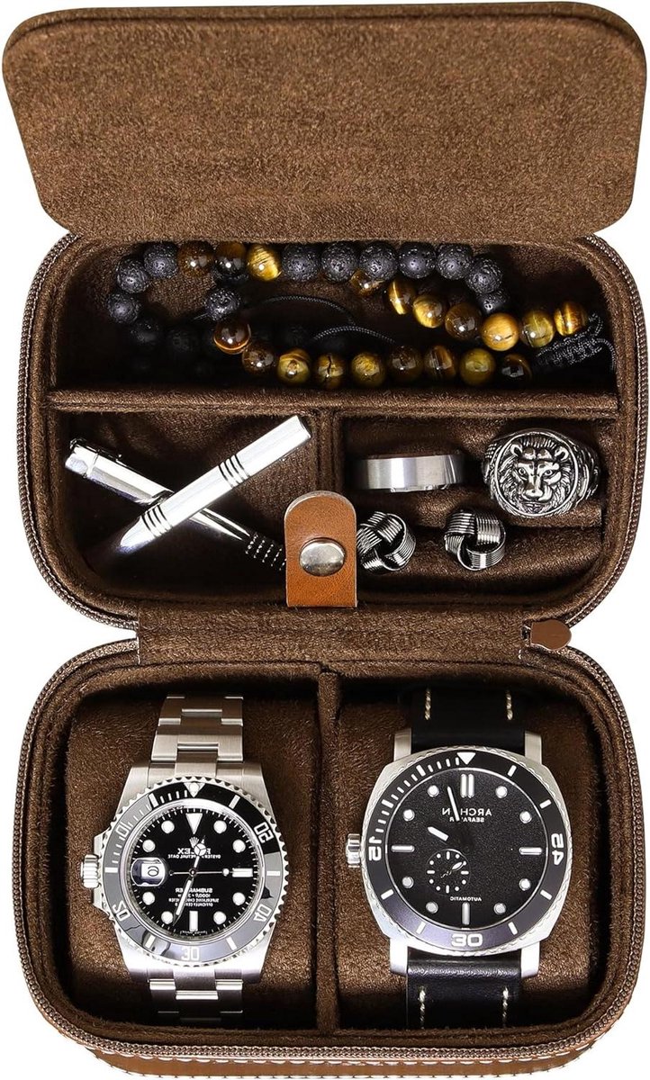 Horloge Travel Case Storage Organizer voor 2 Horloges | Stoere Draagbare Bescherming w-Rits Past Alle Horloges Smart Horloges tot 50mm