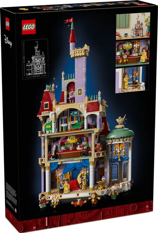 Achterkant van de LEGO Disney Belle en het Beest Kasteel 43263 verpakking met doorsnede.