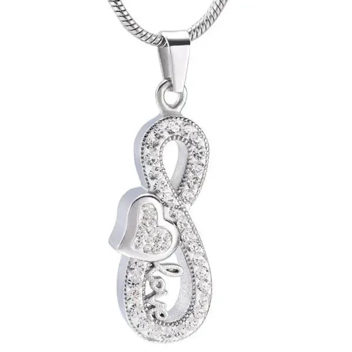Aramat Jewels | Gedenkhangers | RVS Infinity Ashanger – Oneindig Teken Zilverkleurig Gedenksieraad | infinity-love-kristal-zilverkleur-4x1.5cm | |20mm | Staal | Volwassenen | Verkleurd niet