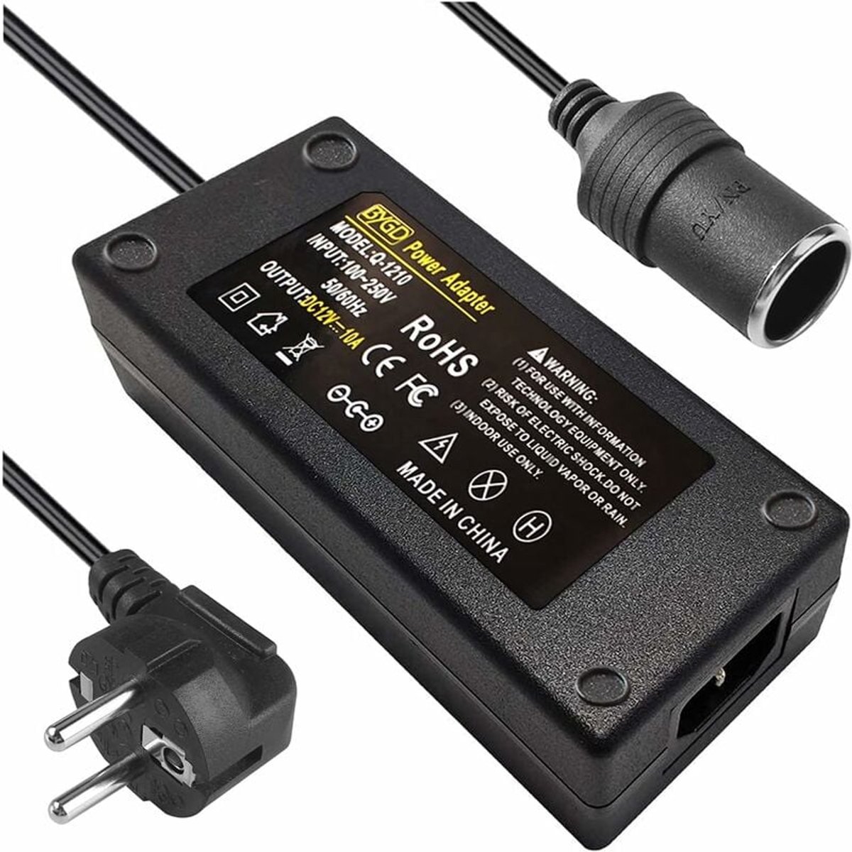Geschikt voor AC naar DC-adapter 12V 10A 120W, 220V-omvormer Auto-sigarettenaansteker-stroomadapter