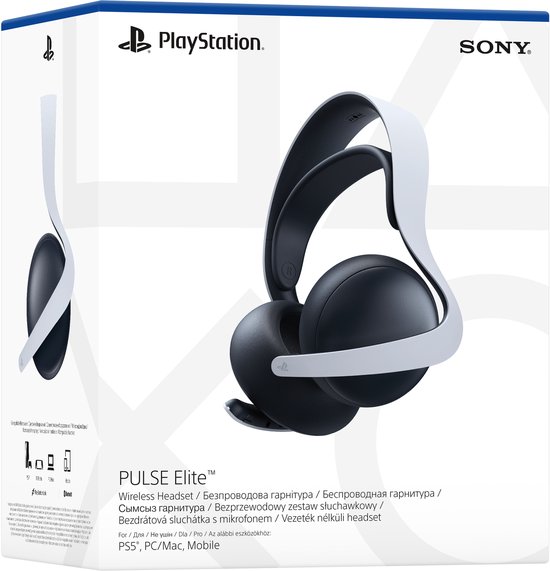 Verpakking van de Pulse Elite draadloze headset met afbeeldingen van de headset en accessoires.