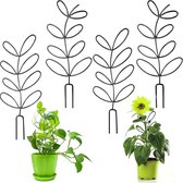 4 stuks - kleine metalen trellis - voor potplanten - kamerplanten trellis om te klimmen - bladvormen - mini planten trellis ondersteuning - paal kamerplanten trellis - voor tuin pot , bloem , Monstera - 14.5*31.5cm - zwart