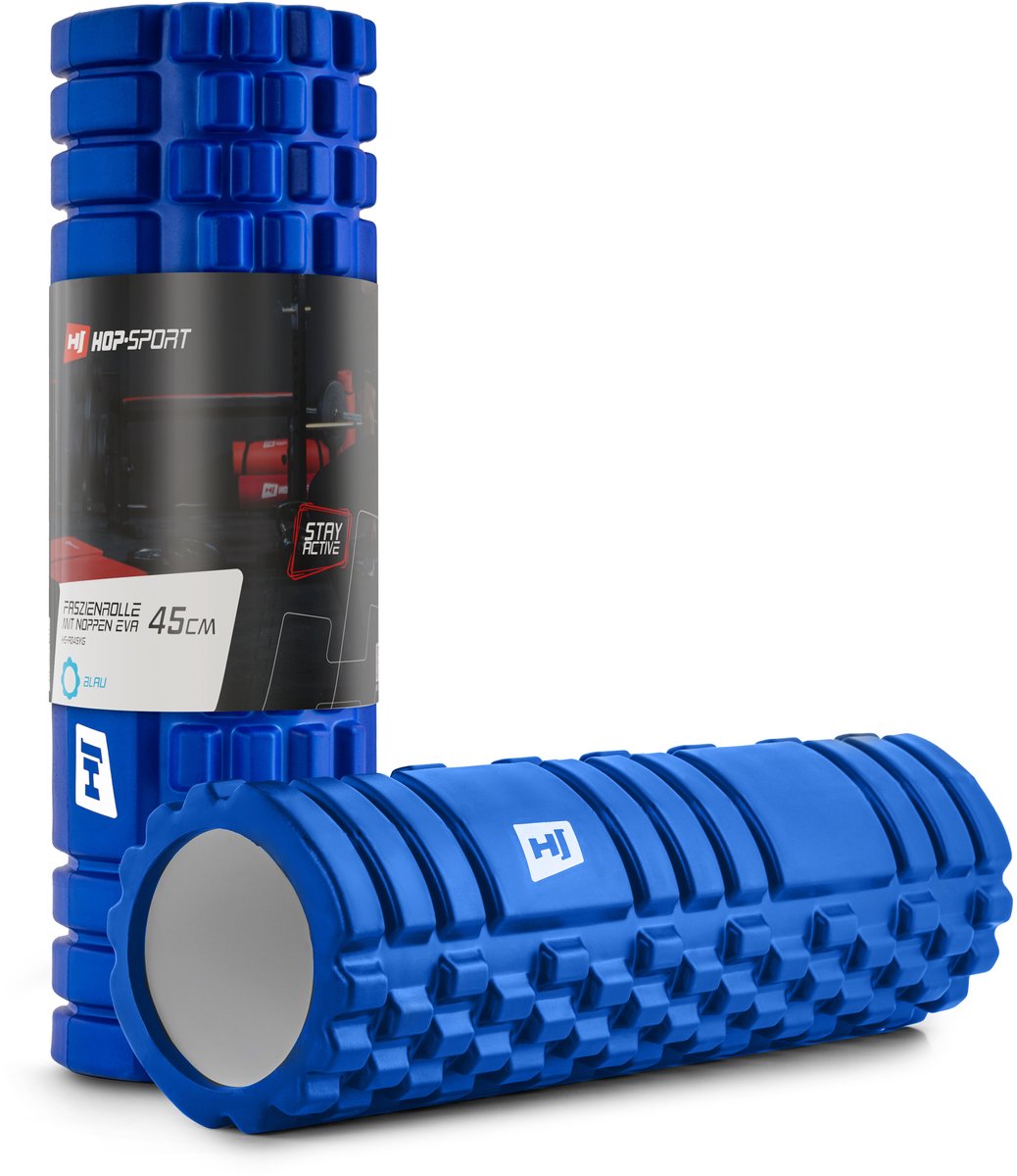 Hop-Sport Fasciarol HS-A045YG – Massage Foam Roller met Golfstructuur, 45x14 cm, Medium Hardheid voor Spierherstel (Blauw)