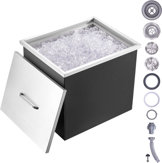 Drop-in ijskast, 21" L x 17" B x 18" H, roestvrij staal, 40 qt commerciële koelbox met deksel, afvoerbuis en stop, voor wijn- en bierservice buitenshuis — afbeelding 2