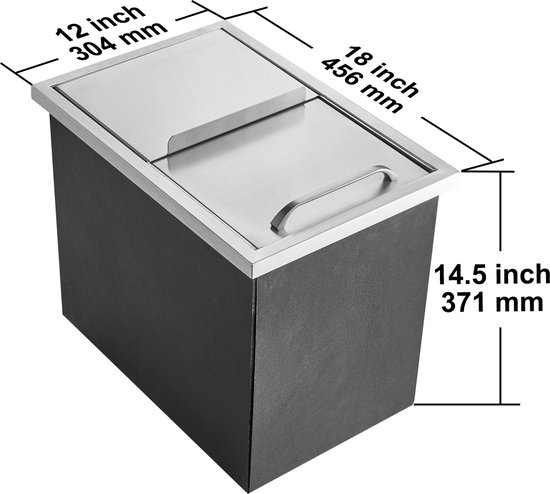 Drop-in ijskast, 18" L x 12" B x 14.5" H roestvrij staal, 40.9 qt commerciële koelbox met schuifdeksel, afvoerbuis en stop, voor buitenkeuken van Merkloos — afbeelding 3