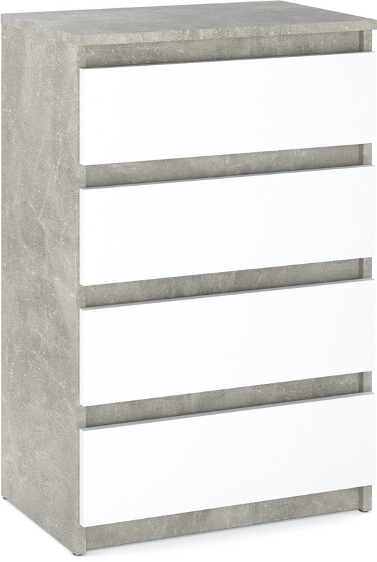 Witte Ladekast Met 4 Lades 60 Cm - Tv-meubel, Meubilair Voor Woonkamer Slaapkamer Loftstijl
