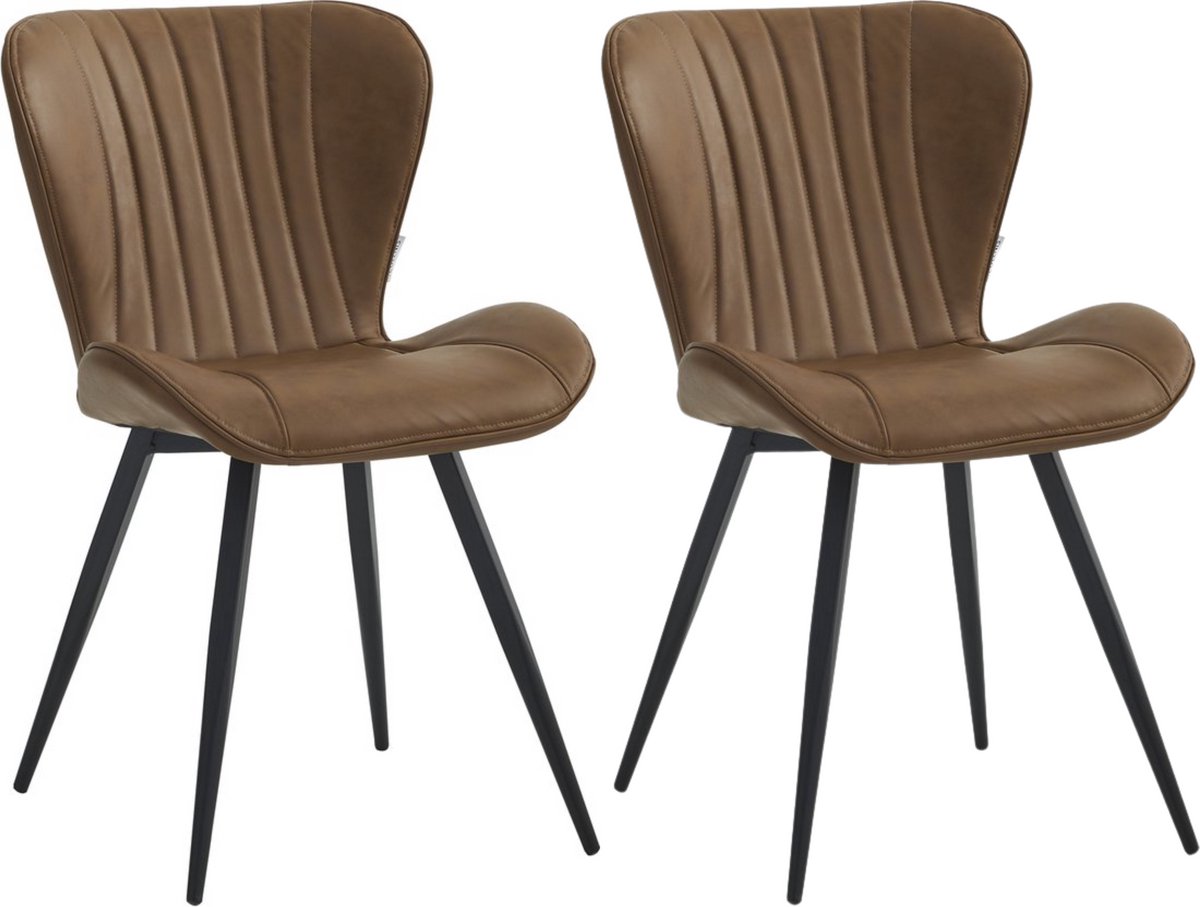 Colenis Star Eetkamerstoel - Set van 2 - Cognac - PU - Industrieel - Design - Eetkamerstoelen - Stoel