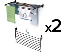 2x Foxydry Fold 100 DOWN - black - wasdroogrek wandmontage clicksysteem - neerwaartse sluiting - 100 x 50 x 10 cm
