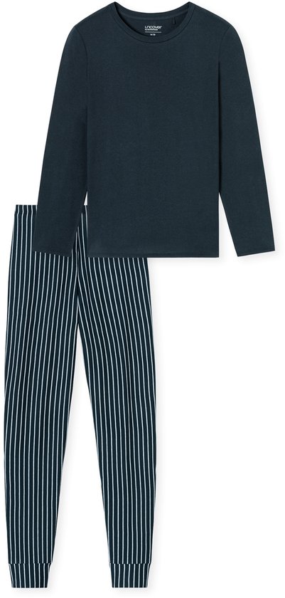 Uncover by Schiesser Dames pyjama lengte donkerblauw - UNCOVER Nachtkleding Dames Pyjamaset - donkerblauw