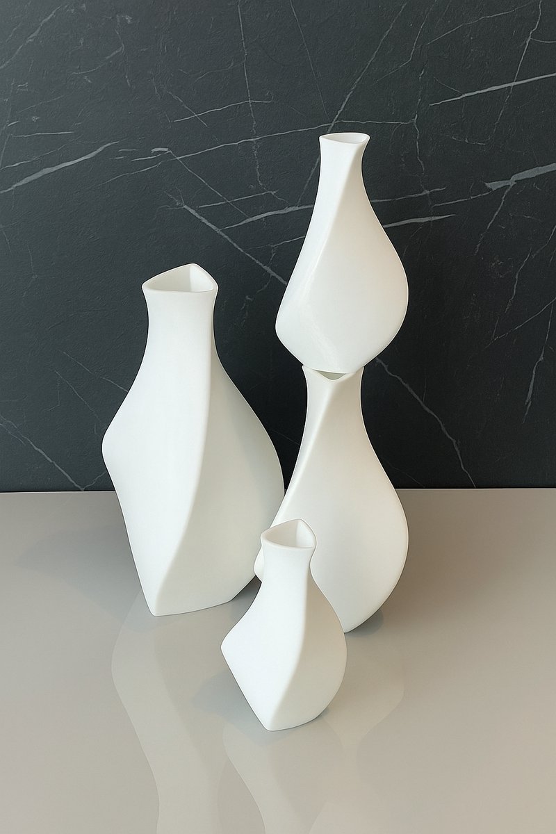 Studio Vaseo Flowa Wit – Set van 3 Moderne Vazen – 3D Geprint – Duurzaam PLA