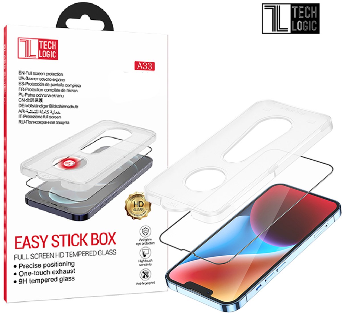 Tech Logic Glazen Screenprotector & Applicator Geschikt voor iPhone 13 - Volledig Dekkend - Inclusief Herbruikbare Installatietray voor Eenvoudige Plaatsing