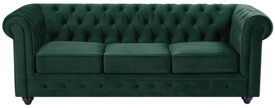 Vente-unique Driezitsbank van groen velours CHESTERFIELD
