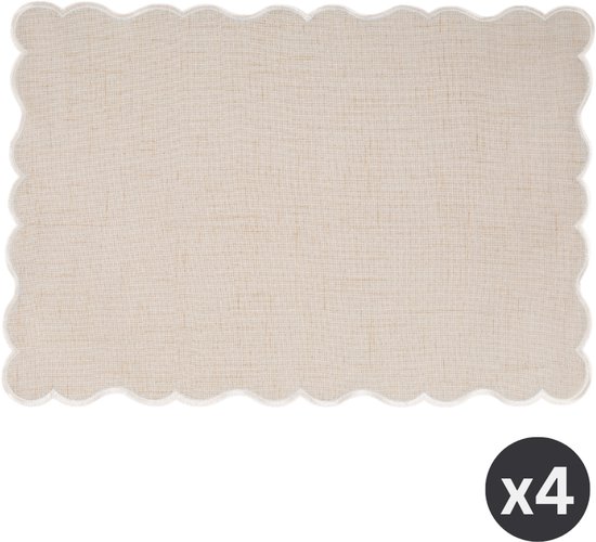 Tiseco - Set de table NOURA - SET/4 - lin - bordure brodée - 30x43 cm, taupe