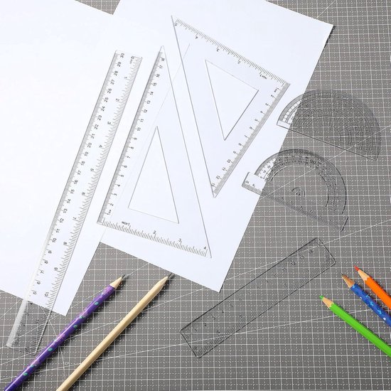 Math set 6 pieces clear ruler geometry set including protractor ...