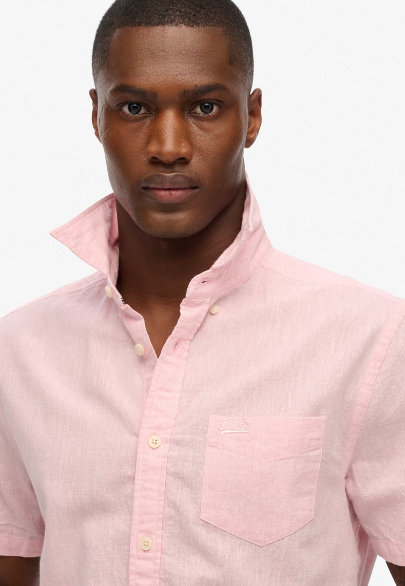 Superdry City overhemd van katoen en linnen met korte mouwen Heren Shirts Roze