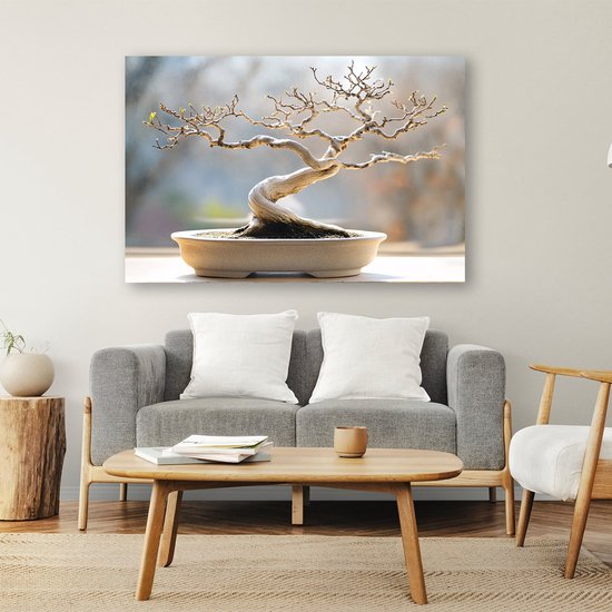 Bonsaï délicat en pot - Peinture bonsaï sur toile - Décoration murale arbre sur toile - Minimalisme - Décoration murale chambre enfant - Peintures sur toile salon - toile 90x60 cm