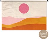 Wandkleed 150x100 cm - Wanddoek Zon - Heuvels - Abstract - Roze - Wandtapijt - Wandkleden