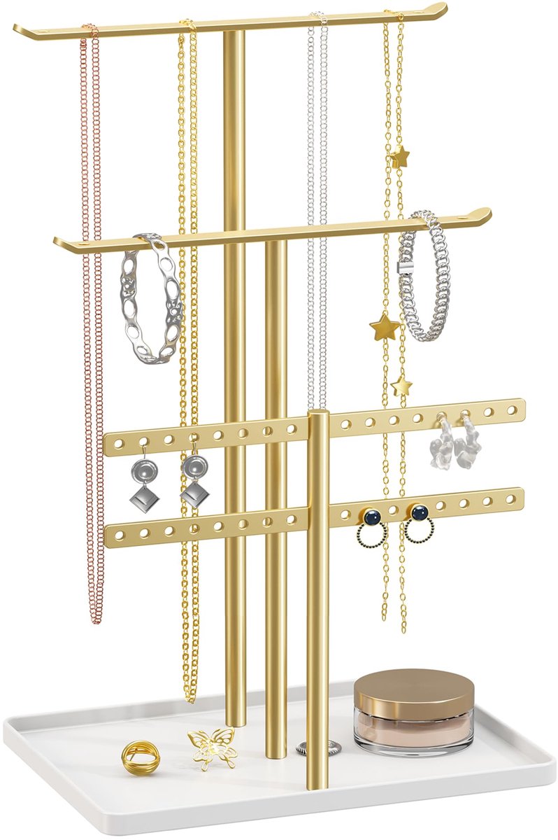 Ibenzoa® Sieraden Organizer met 4 Niveaus voor Kettingen, Armbanden, Parfum en Oorbellen