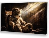 Ours en peluche usé avec rayons de soleil - Peinture sur toile Nostalgie - Peinture sur toile ours en peluche - Art réaliste - Peinture vintage - Œuvre d'art - toile 70x50 cm