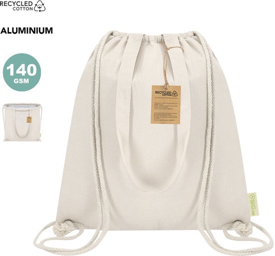 Koeltas rugzak - 2x - katoen - lunchpakket of drankjes - naturel - 7 liter - 38 x 42 cm - met trekkoord van Merkloos — afbeelding 4