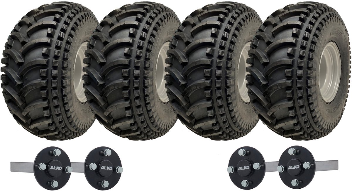 22x11.00-8 ATV-aanhangwagenset met open midden, P308-wielen en ALKO-assen, draagvermogen 620 kg
