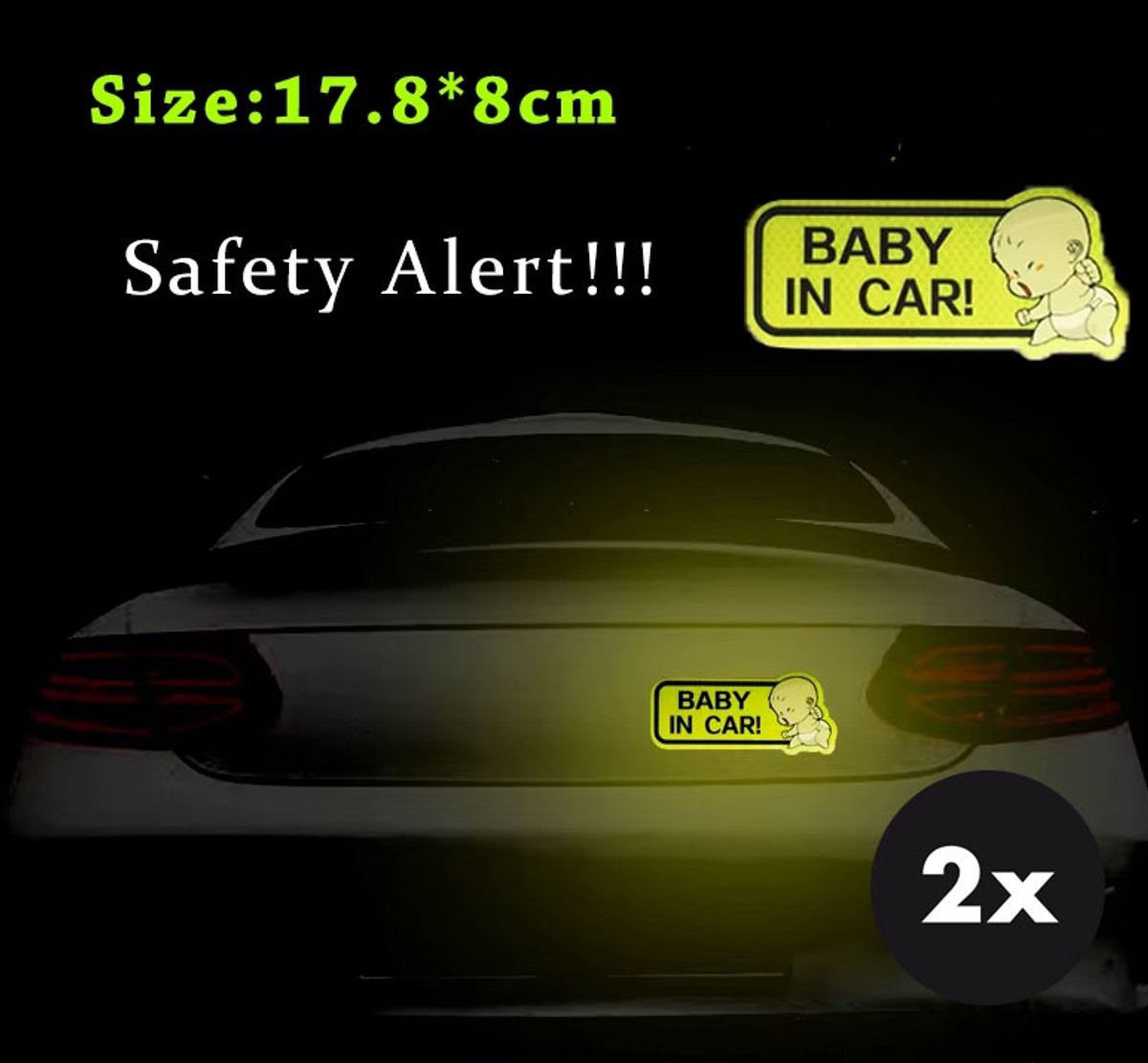 Actie4you® - Autosticker - Baby in Car – Baby on board – Baby sticker – 18CM x8CM - Reflecterend – 2 Stuks - Geel