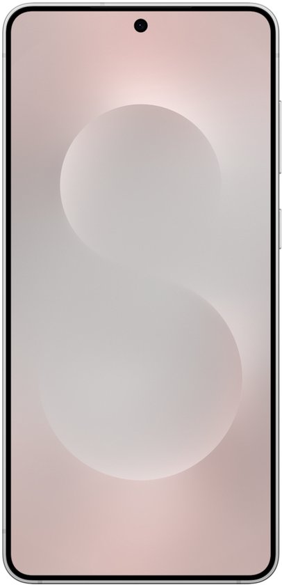 Voorkant van de Samsung Galaxy S25 Edge, 512GB, Titanium Zilver, met een abstracte achtergrond.