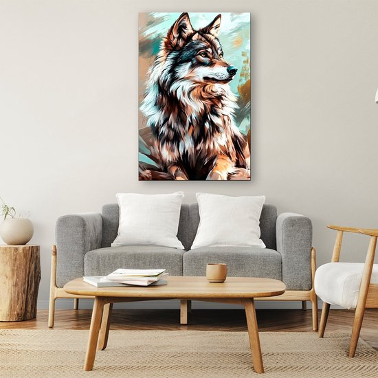 Portrait de loup réaliste en couleurs - Portrait de loup - Peintures toile animaux - Art Digital - Objet d'art - Décoration salon - toile 40x60 cm