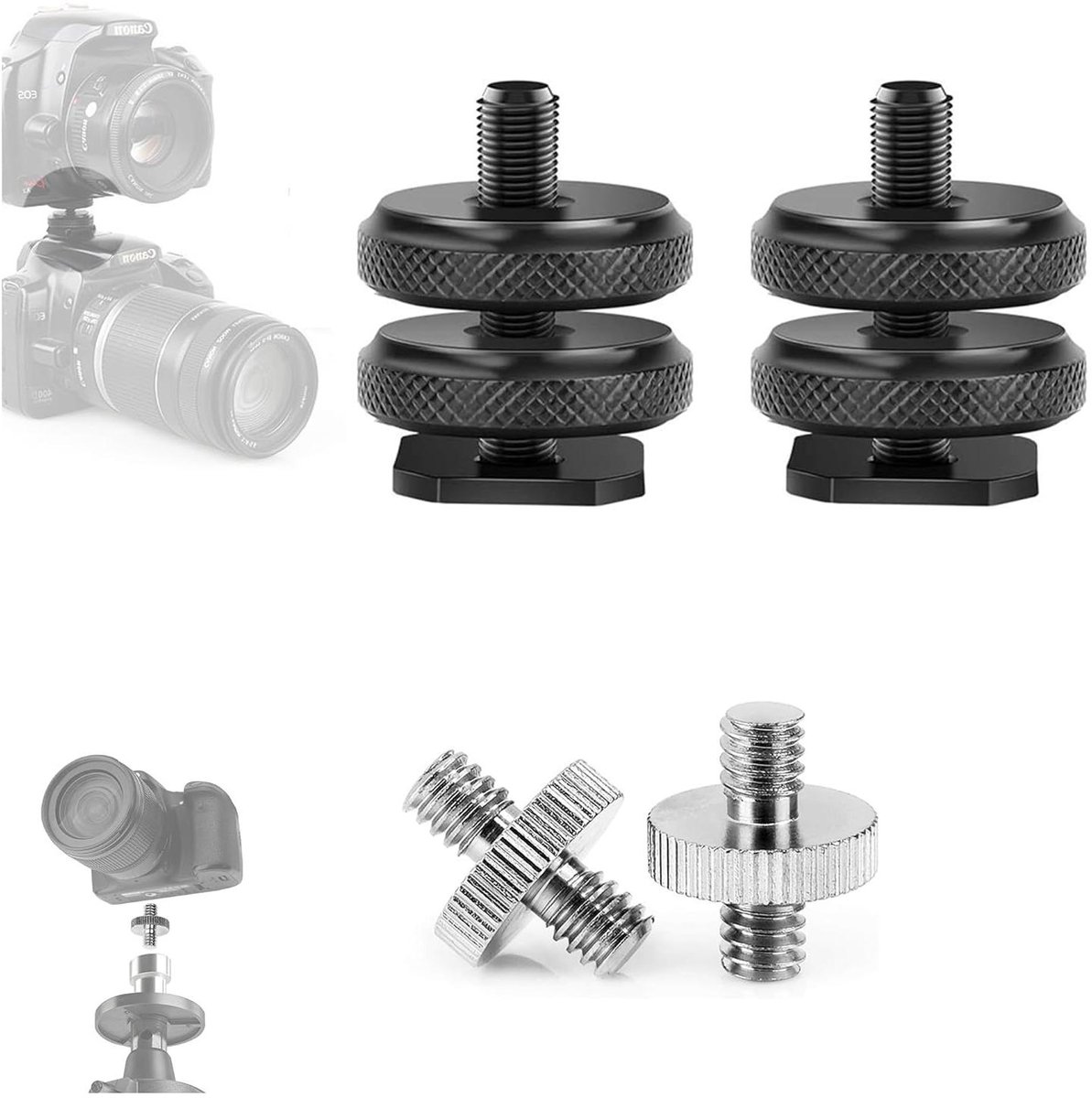4 stuks 1/4" standaard cameraschroef met flitsschoen adapter
