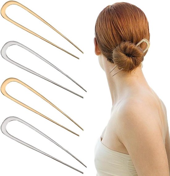 Allecto Plus - Metalen U-vormige Haarspeld 4-pack - Franse Stijl Kapsel Accessoires Voor Vrouwen En Meisjes Chignon Spelden Haarstyling Knot